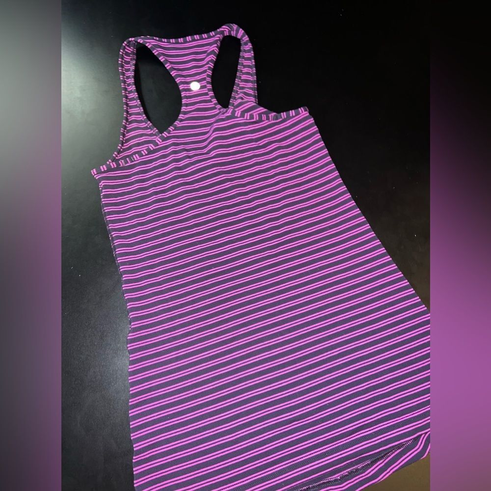 Lululemon Cool Racerback Purple Stripe Tank Top Size 4 EUC - Picture 5 of 7